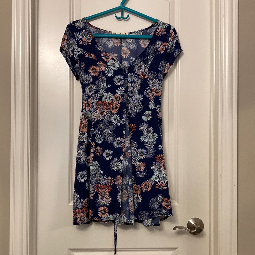 Super Cute Blue Button Dress with Flowers